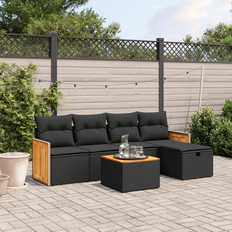 vidaXL 6-tlg. Garten-Sofagarnitur mit Kissen Schwarz Poly Rattan vidaXL 6-tlg. Garten-Sofagarnitur mit Kissen Schwarz Poly Rattan