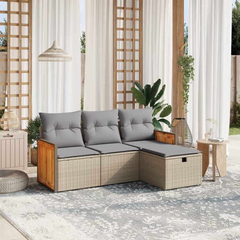 vidaXL 4-tlg. Garten-Sofagarnitur mit Kissen Beigemischung Poly Rattan vidaXL 4-tlg. Garten-Sofagarnitur mit Kissen Beigemischung Poly Rattan