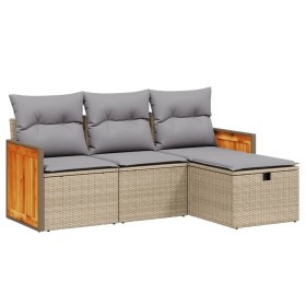 vidaXL 4-tlg. Garten-Sofagarnitur mit Kissen Beigemischung Poly Rattan