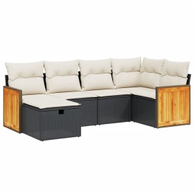vidaXL 6-tlg. Garten-Sofagarnitur mit Kissen Schwarz Poly Rattan