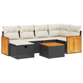 vidaXL 7-tlg. Garten-Sofagarnitur mit Kissen Schwarz Poly Rattan