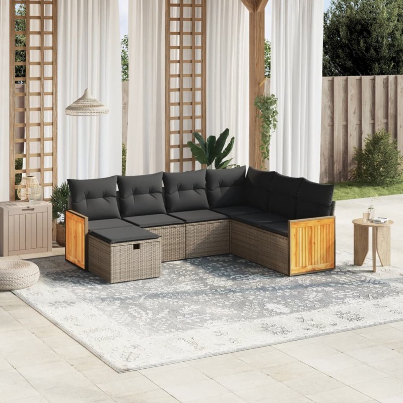 vidaXL 7-tlg. Garten-Sofagarnitur mit Kissen Grau Poly Rattan vidaXL 7-tlg. Garten-Sofagarnitur mit Kissen Grau Poly Rattan