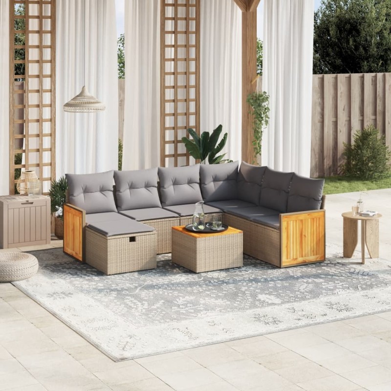 vidaXL 8-tlg. Garten-Sofagarnitur mit Kissen Beige Poly Rattan vidaXL 8-tlg. Garten-Sofagarnitur mit Kissen Beige Poly Rattan