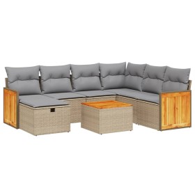 vidaXL 8-tlg. Garten-Sofagarnitur mit Kissen Beige Poly Rattan