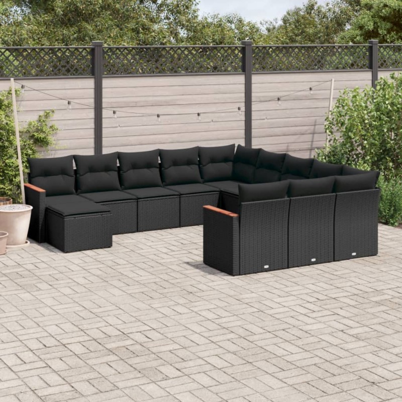 vidaXL 12-tlg. Garten-Sofagarnitur mit Kissen Schwarz Poly Rattan vidaXL 12-tlg. Garten-Sofagarnitur mit Kissen Schwarz Poly Rattan