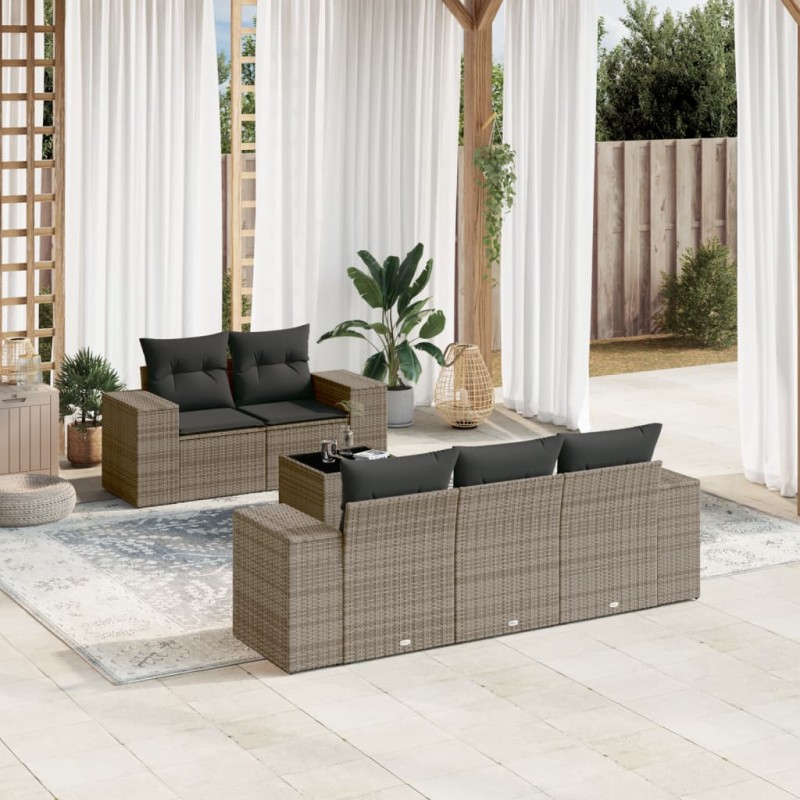 vidaXL 6-tlg. Garten-Sofagarnitur mit Kissen Grau Poly Rattan vidaXL 6-tlg. Garten-Sofagarnitur mit Kissen Grau Poly Rattan