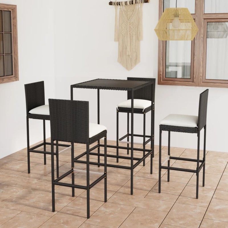 5-tlg. Gartenbar-Set mit Kissen Poly Rattan Schwarz 5-tlg. Gartenbar-Set mit Kissen Poly Rattan Schwarz