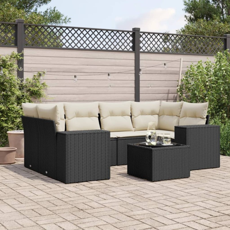 vidaXL 7-tlg. Garten-Sofagarnitur mit Kissen Schwarz Poly Rattan vidaXL 7-tlg. Garten-Sofagarnitur mit Kissen Schwarz Poly Rattan
