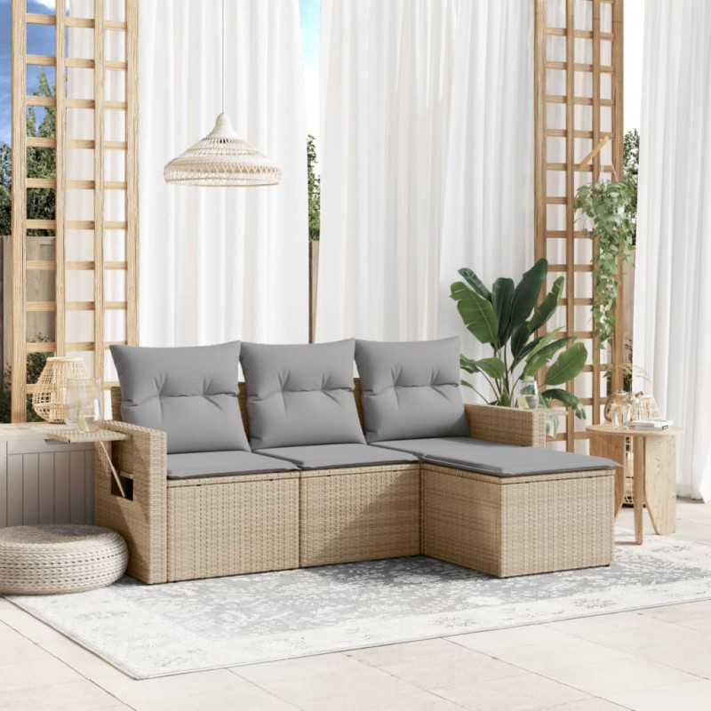 vidaXL 4-tlg. Garten-Sofagarnitur mit Kissen Beige Poly Rattan vidaXL 4-tlg. Garten-Sofagarnitur mit Kissen Beige Poly Rattan