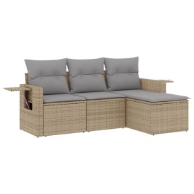 vidaXL 4-tlg. Garten-Sofagarnitur mit Kissen Beige Poly Rattan