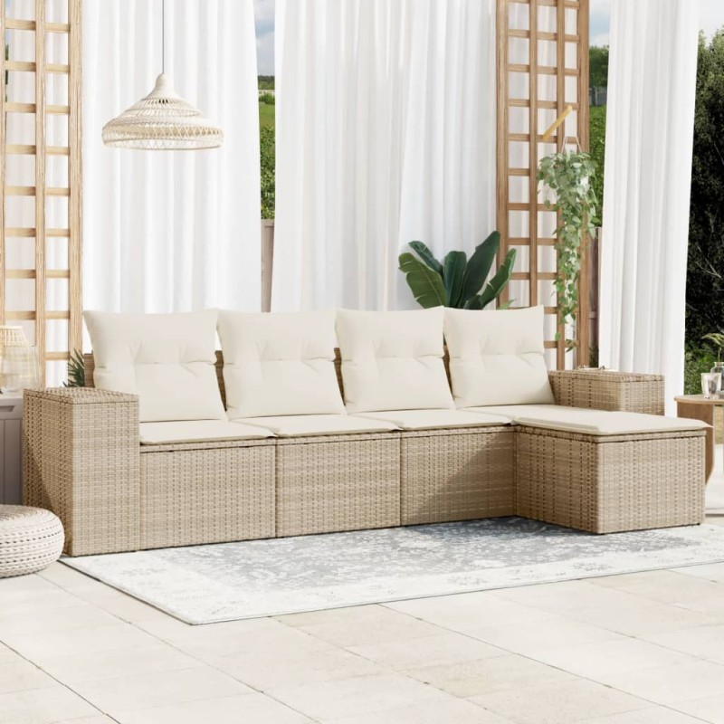 vidaXL 5-tlg. Garten-Sofagarnitur mit Kissen Beige Poly Rattan vidaXL 5-tlg. Garten-Sofagarnitur mit Kissen Beige Poly Rattan