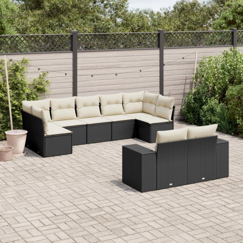 vidaXL 9-tlg. Garten-Sofagarnitur mit Kissen Schwarz Poly Rattan vidaXL 9-tlg. Garten-Sofagarnitur mit Kissen Schwarz Poly Rattan