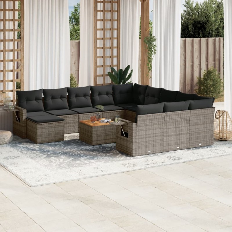 vidaXL 13-tlg. Garten-Sofagarnitur mit Kissen Grau Poly Rattan vidaXL 13-tlg. Garten-Sofagarnitur mit Kissen Grau Poly Rattan