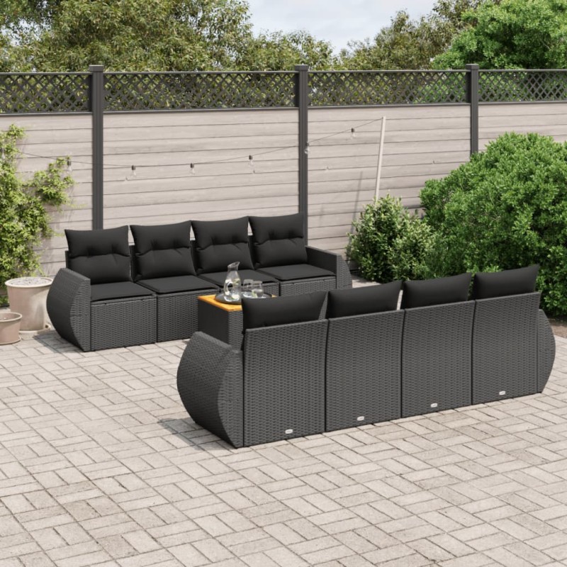 vidaXL 9-tlg. Garten-Sofagarnitur mit Kissen Schwarz Poly Rattan vidaXL 9-tlg. Garten-Sofagarnitur mit Kissen Schwarz Poly Rattan