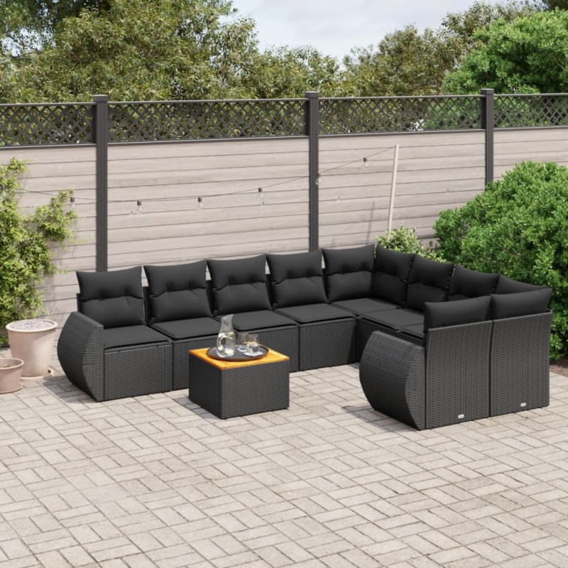 vidaXL 9-tlg. Garten-Sofagarnitur mit Kissen Schwarz Poly Rattan vidaXL 9-tlg. Garten-Sofagarnitur mit Kissen Schwarz Poly Rattan