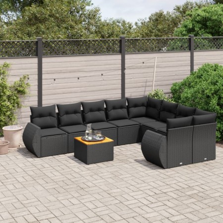 vidaXL 9-tlg. Garten-Sofagarnitur mit Kissen Schwarz Poly Rattan