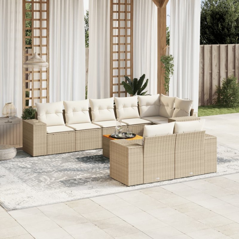 vidaXL 9-tlg. Garten-Sofagarnitur mit Kissen Beige Poly Rattan vidaXL 9-tlg. Garten-Sofagarnitur mit Kissen Beige Poly Rattan