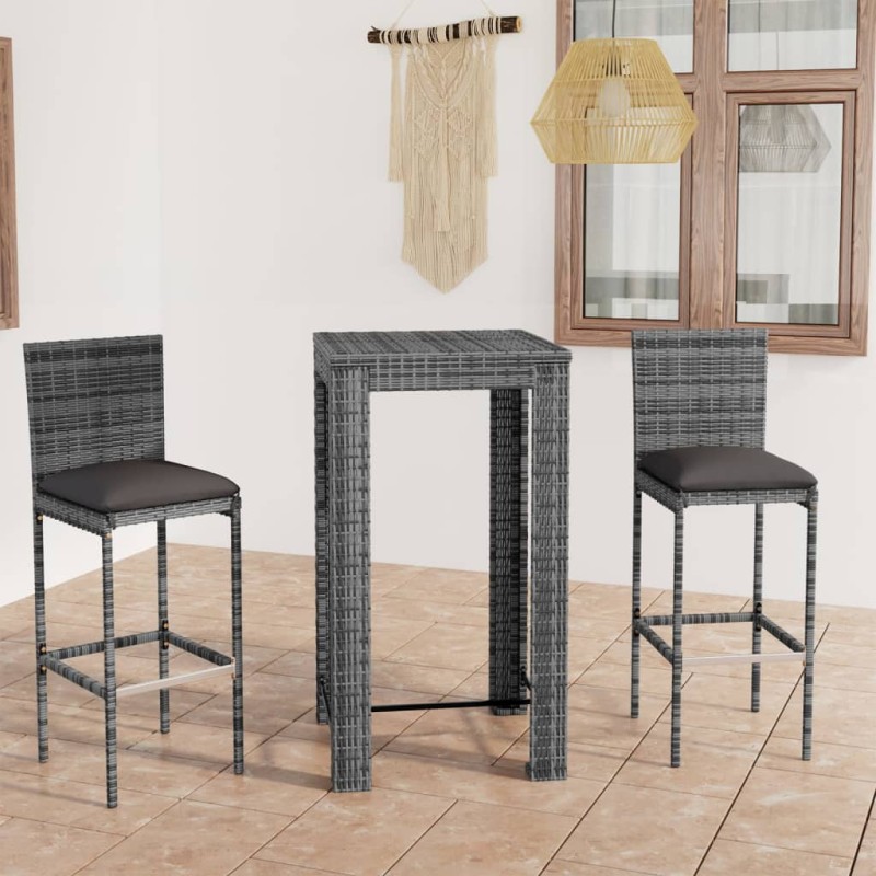 vidaXL 3-tlg. Gartenbar-Set mit Kissen Poly Rattan Grau vidaXL 3-tlg. Gartenbar-Set mit Kissen Poly Rattan Grau