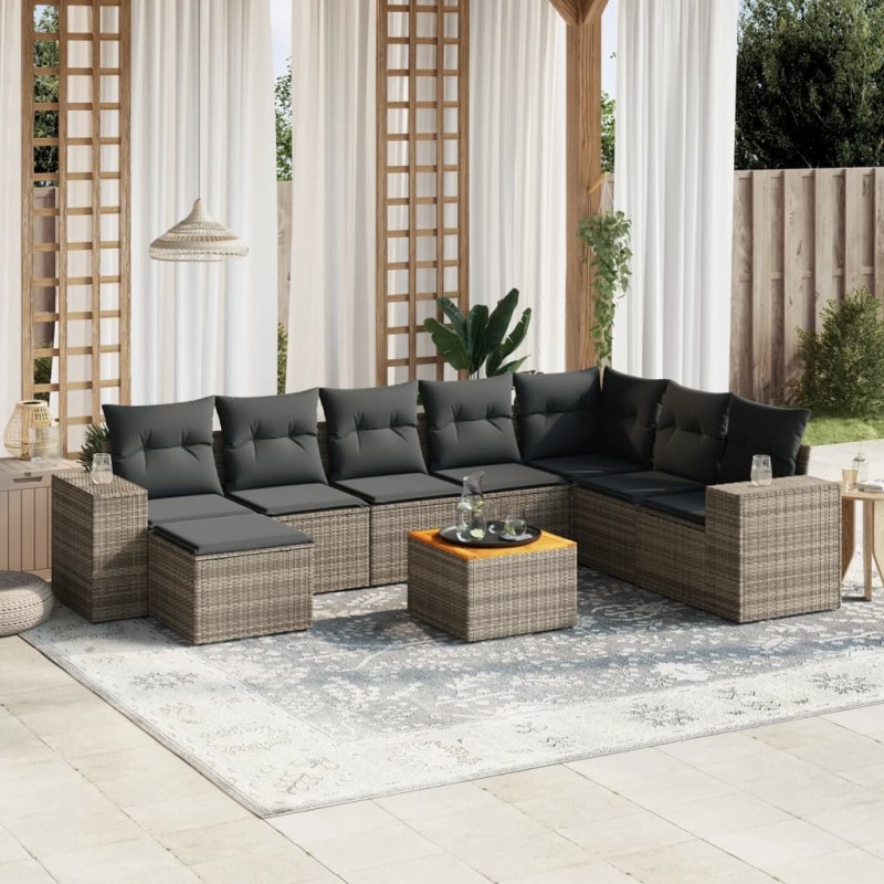 vidaXL 9-tlg. Garten-Sofagarnitur mit Kissen Grau Poly Rattan vidaXL 9-tlg. Garten-Sofagarnitur mit Kissen Grau Poly Rattan