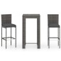 vidaXL 3-tlg. Gartenbar-Set mit Kissen Poly Rattan Grau vidaXL 3-tlg. Gartenbar-Set mit Kissen Poly Rattan Grau