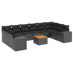 vidaXL 11-tlg. Garten-Sofagarnitur mit Kissen Schwarz Poly Rattan