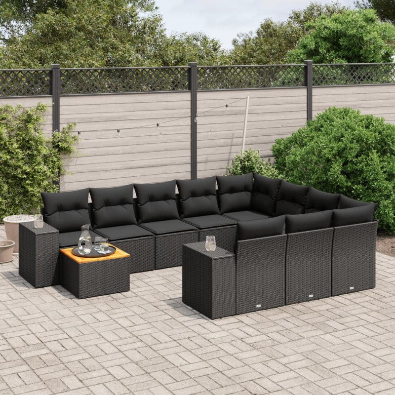 vidaXL 11-tlg. Garten-Sofagarnitur mit Kissen Schwarz Poly Rattan vidaXL 11-tlg. Garten-Sofagarnitur mit Kissen Schwarz Poly Rattan