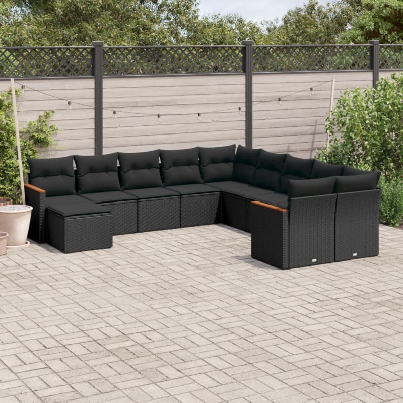 vidaXL 11-tlg. Garten-Sofagarnitur mit Kissen Schwarz Poly Rattan vidaXL 11-tlg. Garten-Sofagarnitur mit Kissen Schwarz Poly Rattan