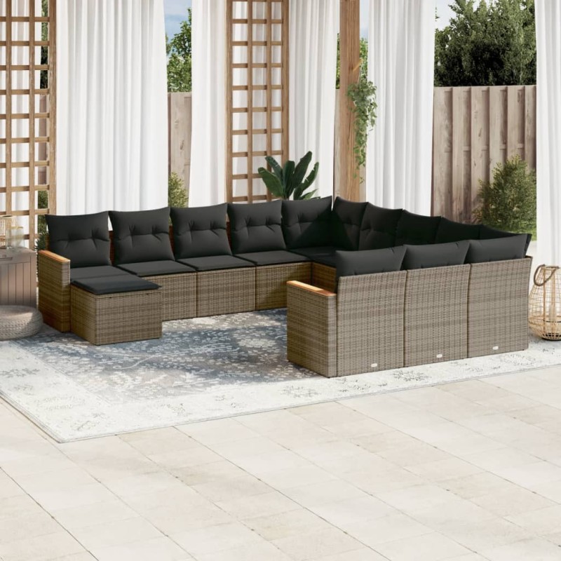 vidaXL 12-tlg. Garten-Sofagarnitur mit Kissen Grau Poly Rattan vidaXL 12-tlg. Garten-Sofagarnitur mit Kissen Grau Poly Rattan