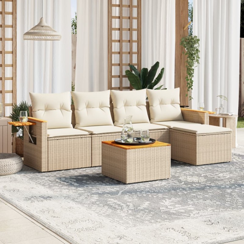 vidaXL 6-tlg. Garten-Sofagarnitur mit Kissen Beige Poly Rattan vidaXL 6-tlg. Garten-Sofagarnitur mit Kissen Beige Poly Rattan