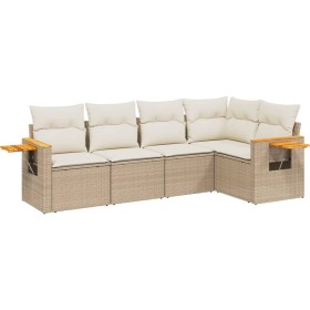 vidaXL 5-tlg. Garten-Sofagarnitur mit Kissen Beige Poly Rattan