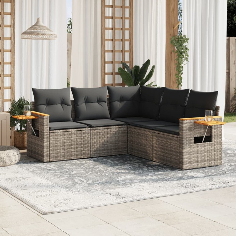 vidaXL 5-tlg. Garten-Sofagarnitur mit Kissen Grau Poly Rattan vidaXL 5-tlg. Garten-Sofagarnitur mit Kissen Grau Poly Rattan