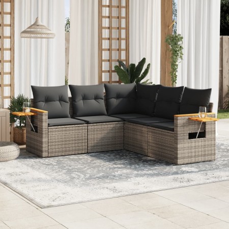 vidaXL 5-tlg. Garten-Sofagarnitur mit Kissen Grau Poly Rattan