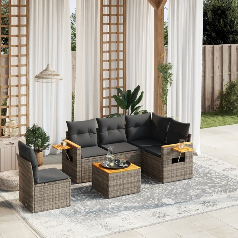 vidaXL 6-tlg. Garten-Sofagarnitur mit Kissen Grau Poly Rattan vidaXL 6-tlg. Garten-Sofagarnitur mit Kissen Grau Poly Rattan