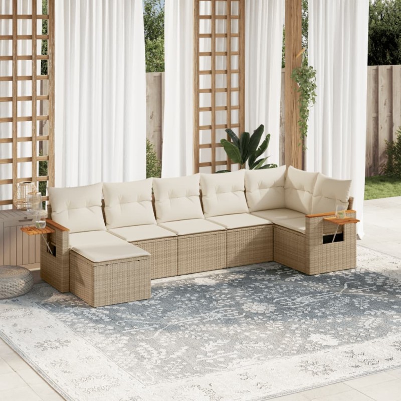 vidaXL 7-tlg. Garten-Sofagarnitur mit Kissen Beige Poly Rattan vidaXL 7-tlg. Garten-Sofagarnitur mit Kissen Beige Poly Rattan