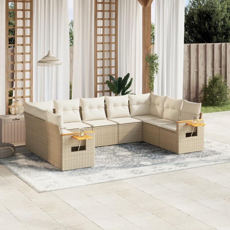 vidaXL 9-tlg. Garten-Sofagarnitur mit Kissen Beige Poly Rattan vidaXL 9-tlg. Garten-Sofagarnitur mit Kissen Beige Poly Rattan