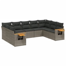 vidaXL 9-tlg. Garten-Sofagarnitur mit Kissen Grau Poly Rattan