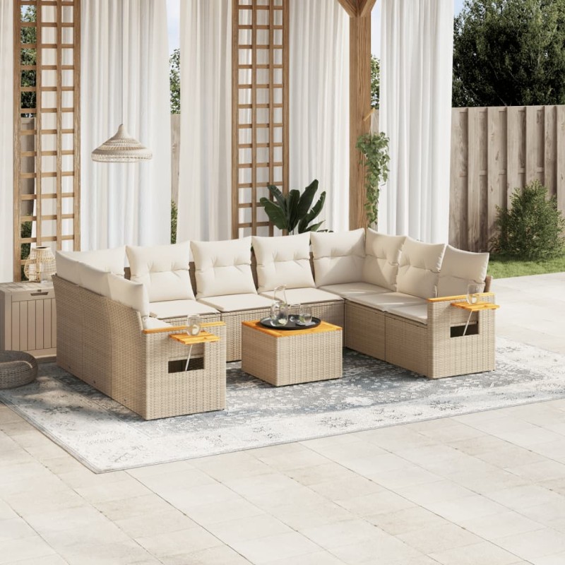 vidaXL 10-tlg. Garten-Sofagarnitur mit Kissen Beige Poly Rattan vidaXL 10-tlg. Garten-Sofagarnitur mit Kissen Beige Poly Rattan