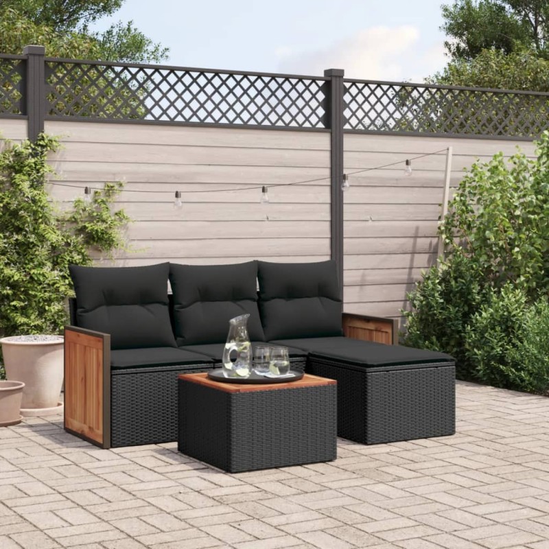 vidaXL 5-tlg. Garten-Sofagarnitur mit Kissen Schwarz Poly Rattan vidaXL 5-tlg. Garten-Sofagarnitur mit Kissen Schwarz Poly Rattan