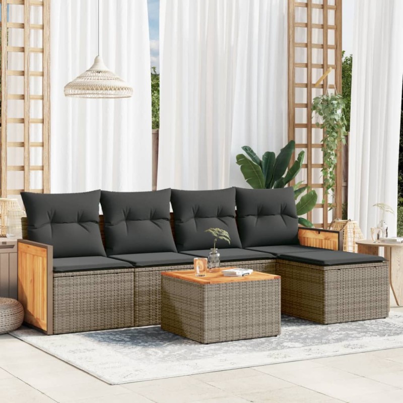 vidaXL 6-tlg. Garten-Sofagarnitur mit Kissen Grau Poly Rattan vidaXL 6-tlg. Garten-Sofagarnitur mit Kissen Grau Poly Rattan