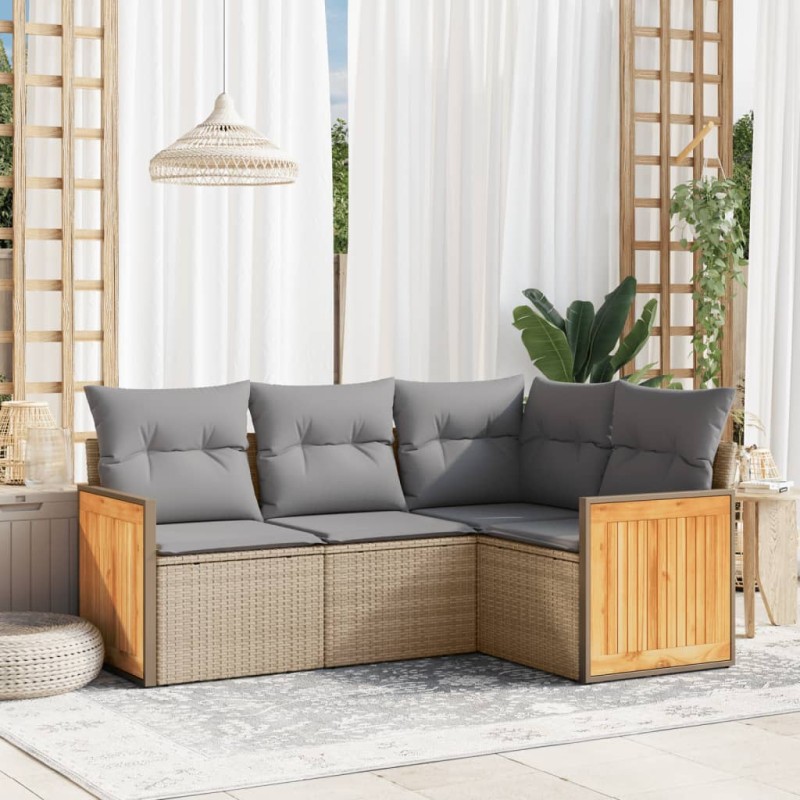 vidaXL 4-tlg. Garten-Sofagarnitur mit Kissen Beige Poly Rattan vidaXL 4-tlg. Garten-Sofagarnitur mit Kissen Beige Poly Rattan