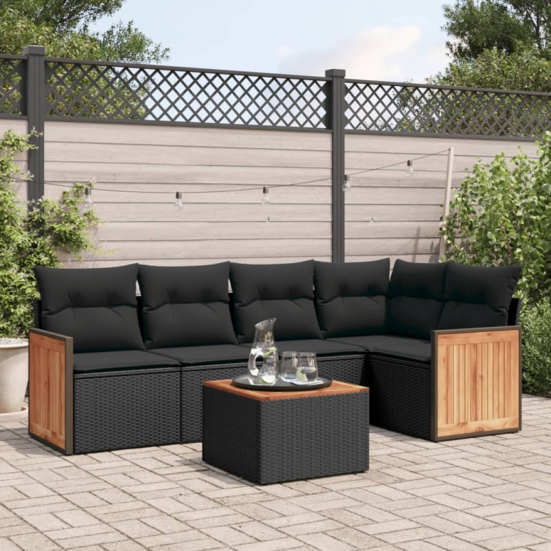 vidaXL 6-tlg. Garten-Sofagarnitur mit Kissen Schwarz Poly Rattan vidaXL 6-tlg. Garten-Sofagarnitur mit Kissen Schwarz Poly Rattan