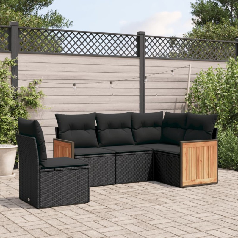 vidaXL 5-tlg. Garten-Sofagarnitur mit Kissen Schwarz Poly Rattan vidaXL 5-tlg. Garten-Sofagarnitur mit Kissen Schwarz Poly Rattan