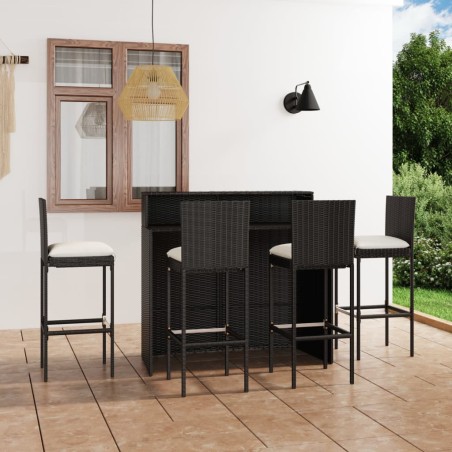 vidaXL 5-tlg. Gartenbar-Set mit Kissen Schwarz