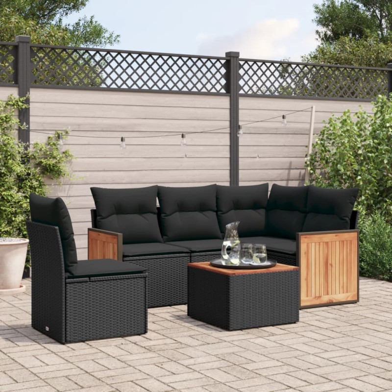 vidaXL 6-tlg. Garten-Sofagarnitur mit Kissen Schwarz Poly Rattan vidaXL 6-tlg. Garten-Sofagarnitur mit Kissen Schwarz Poly Rattan