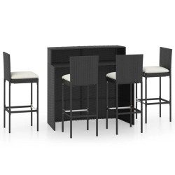 vidaXL 5-tlg. Gartenbar-Set mit Kissen Schwarz