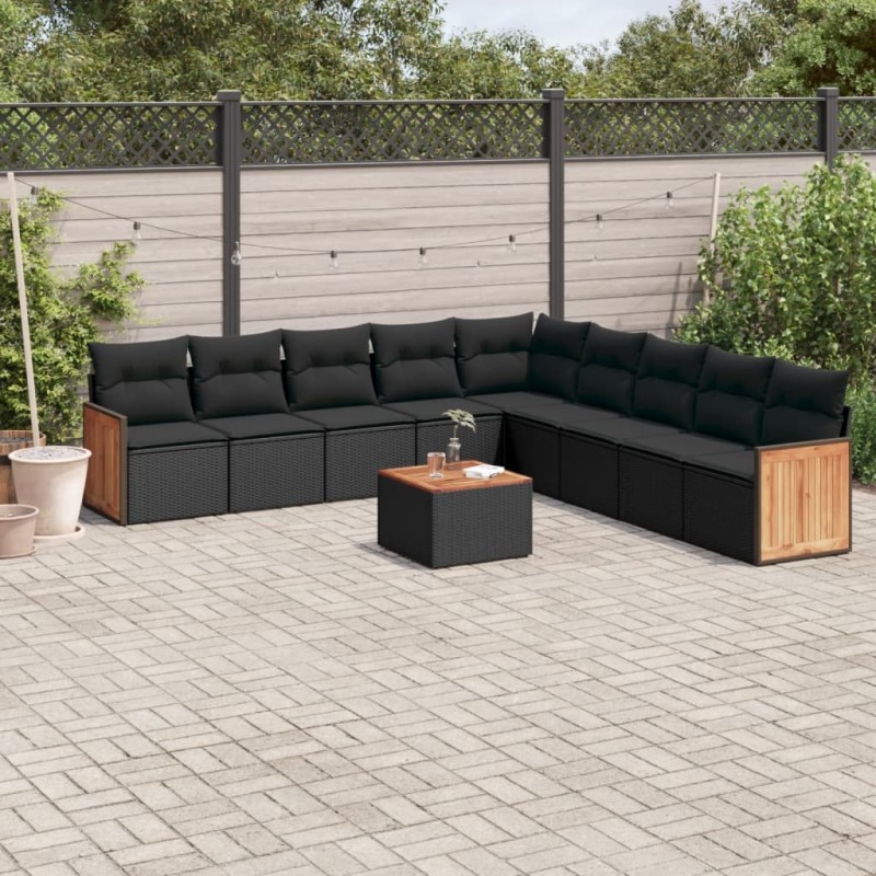 vidaXL 10-tlg. Garten-Sofagarnitur mit Kissen Schwarz Poly Rattan vidaXL 10-tlg. Garten-Sofagarnitur mit Kissen Schwarz Poly Rattan