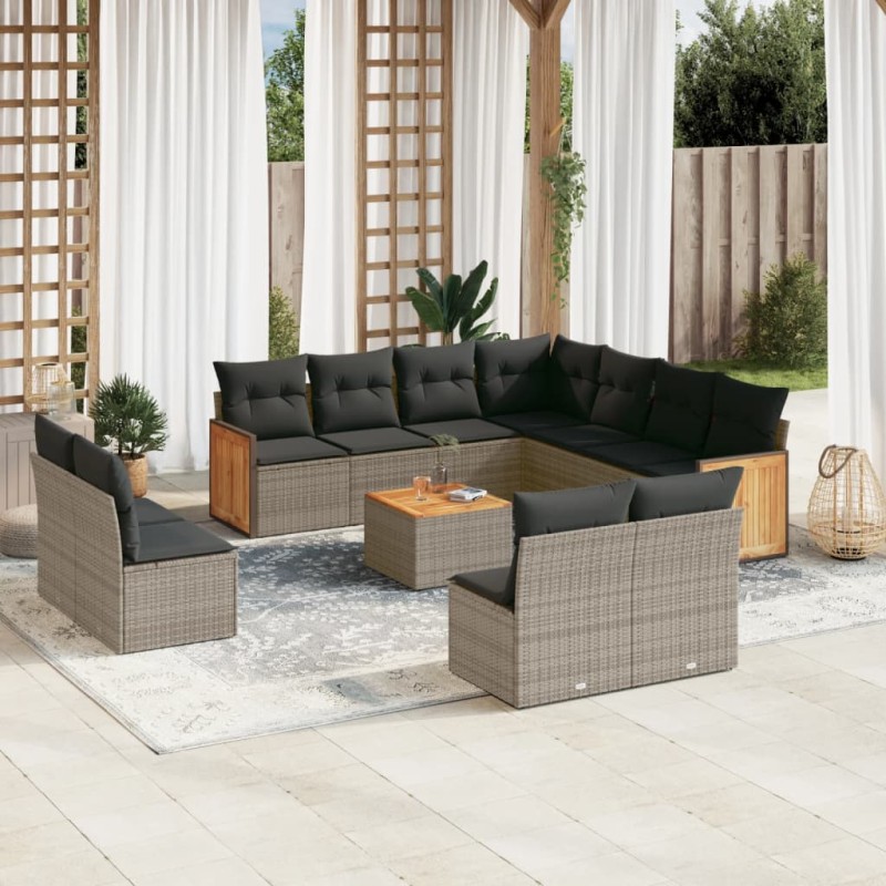 vidaXL 12-tlg. Garten-Sofagarnitur mit Kissen Grau Poly Rattan vidaXL 12-tlg. Garten-Sofagarnitur mit Kissen Grau Poly Rattan