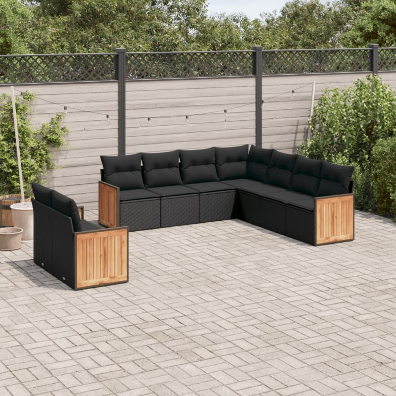 vidaXL 9-tlg. Garten-Sofagarnitur mit Kissen Schwarz Poly Rattan vidaXL 9-tlg. Garten-Sofagarnitur mit Kissen Schwarz Poly Rattan