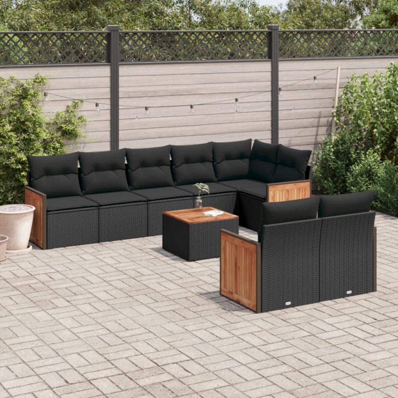 vidaXL 9-tlg. Garten-Sofagarnitur mit Kissen Schwarz Poly Rattan vidaXL 9-tlg. Garten-Sofagarnitur mit Kissen Schwarz Poly Rattan
