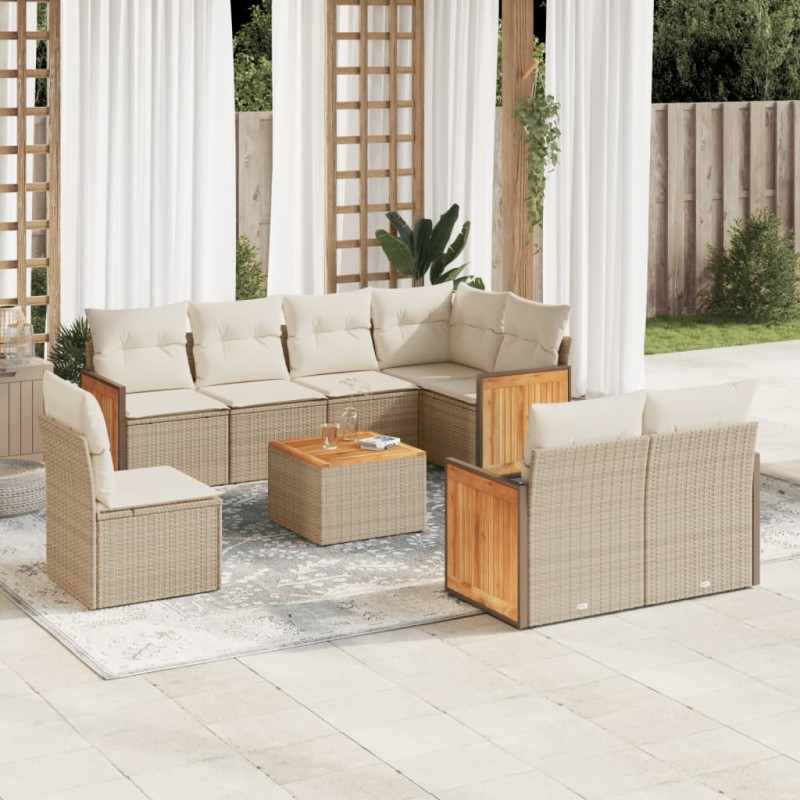 vidaXL 9-tlg. Garten-Sofagarnitur mit Kissen Beige Poly Rattan vidaXL 9-tlg. Garten-Sofagarnitur mit Kissen Beige Poly Rattan